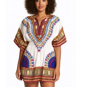 NF brand African Dashiki Kaftan like new 100% Cotton multi-colored elastic waist
